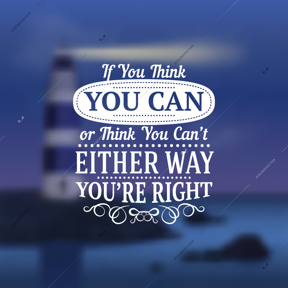 Quotes realistic set with motivating words sea and lighthouse vector illustration