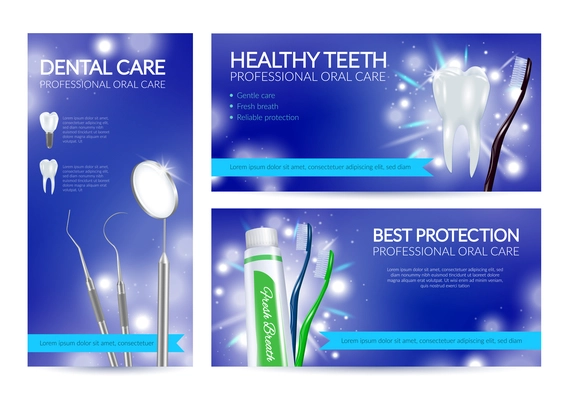 Dental banners set of healthy teeth dental care and best protection realistic compositions vector illustration