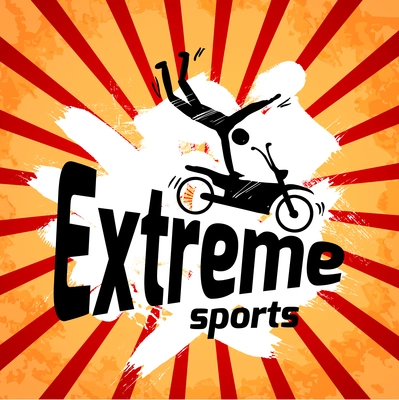 Extreme sports poster with male silhouette on motorbike vector illustration.