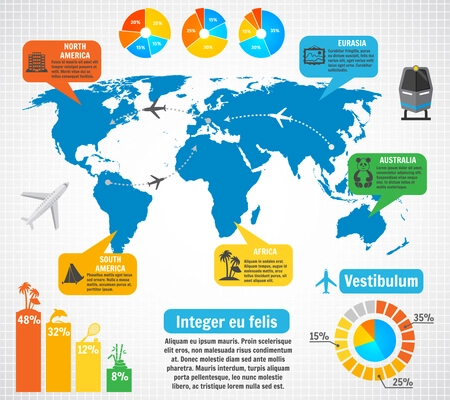 Tourism infographic elements set with world map travel destinations vector illustration
