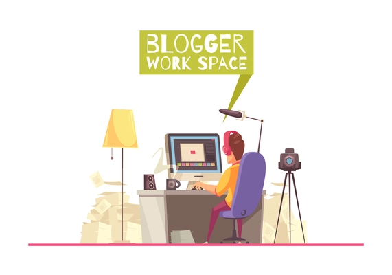 Blogger composition with images of home interior elements and domestic work space of online blogging studio vector illustration