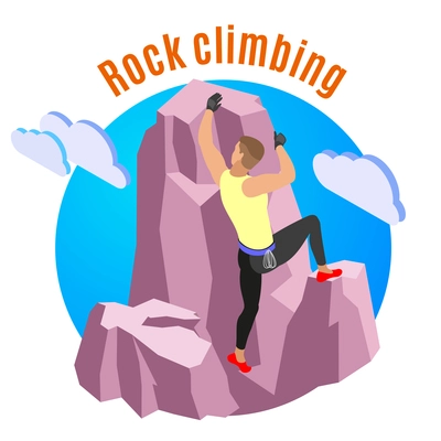 Rock climbing composition with sports and recreation symbols isometric vector illustration