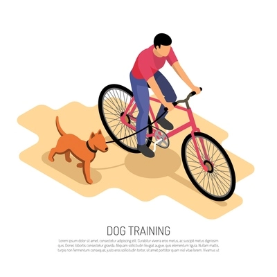 Cynologist endurance training isometric composition with bike riding with running dog aerobic exercise educational poster vector illustration