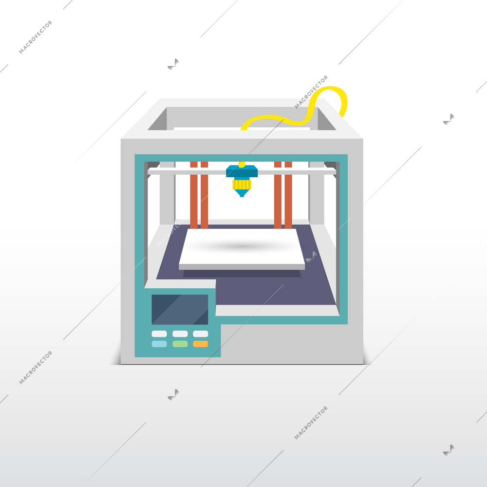 Printing machine 3d printer technical innovation model prototype vector illustration