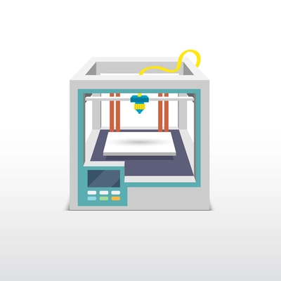 Printing machine 3d printer technical innovation model prototype vector illustration