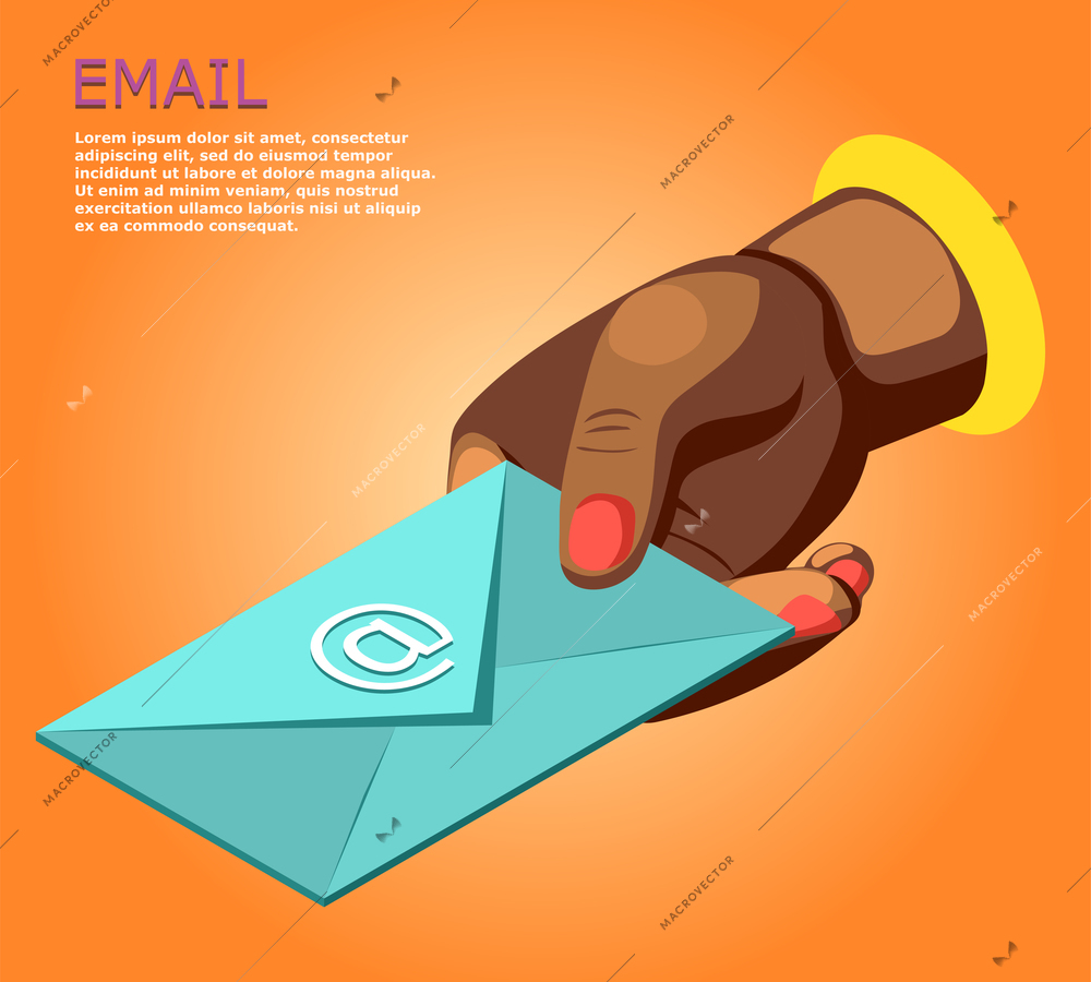 Gestures isometric background with female hand holding letter 3d vector illustration