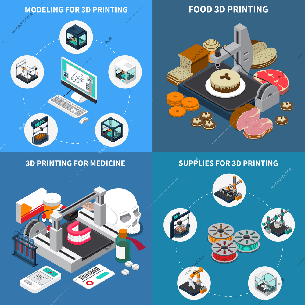 Printing industry isometric design concept with design icons and images of ready products with text captions vector illustration