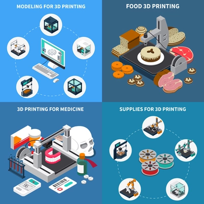 Printing industry isometric design concept with design icons and images of ready products with text captions vector illustration