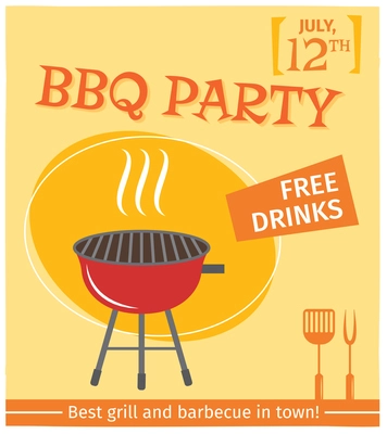 Bbq grill party best in town flyer promo restaurant poster vector illustration