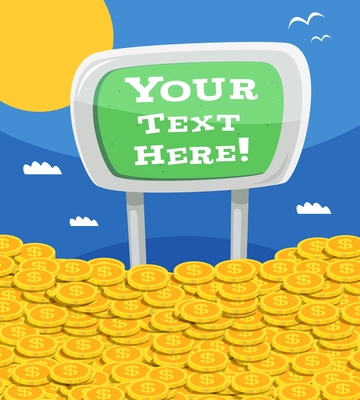 Money heap with your text here advertising sign on outdoor background vector illustration