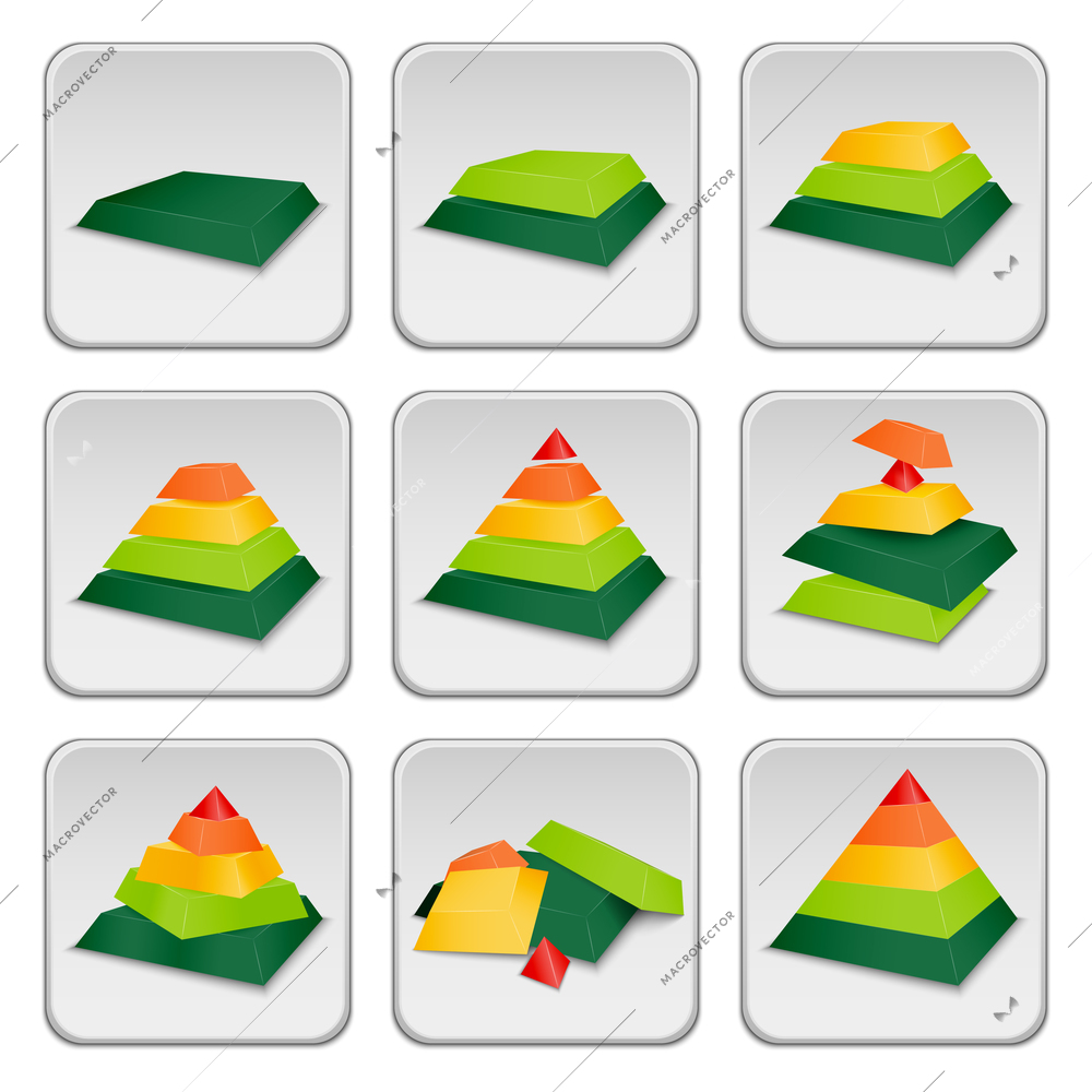 Pyramid status indicator icons set vector illustration