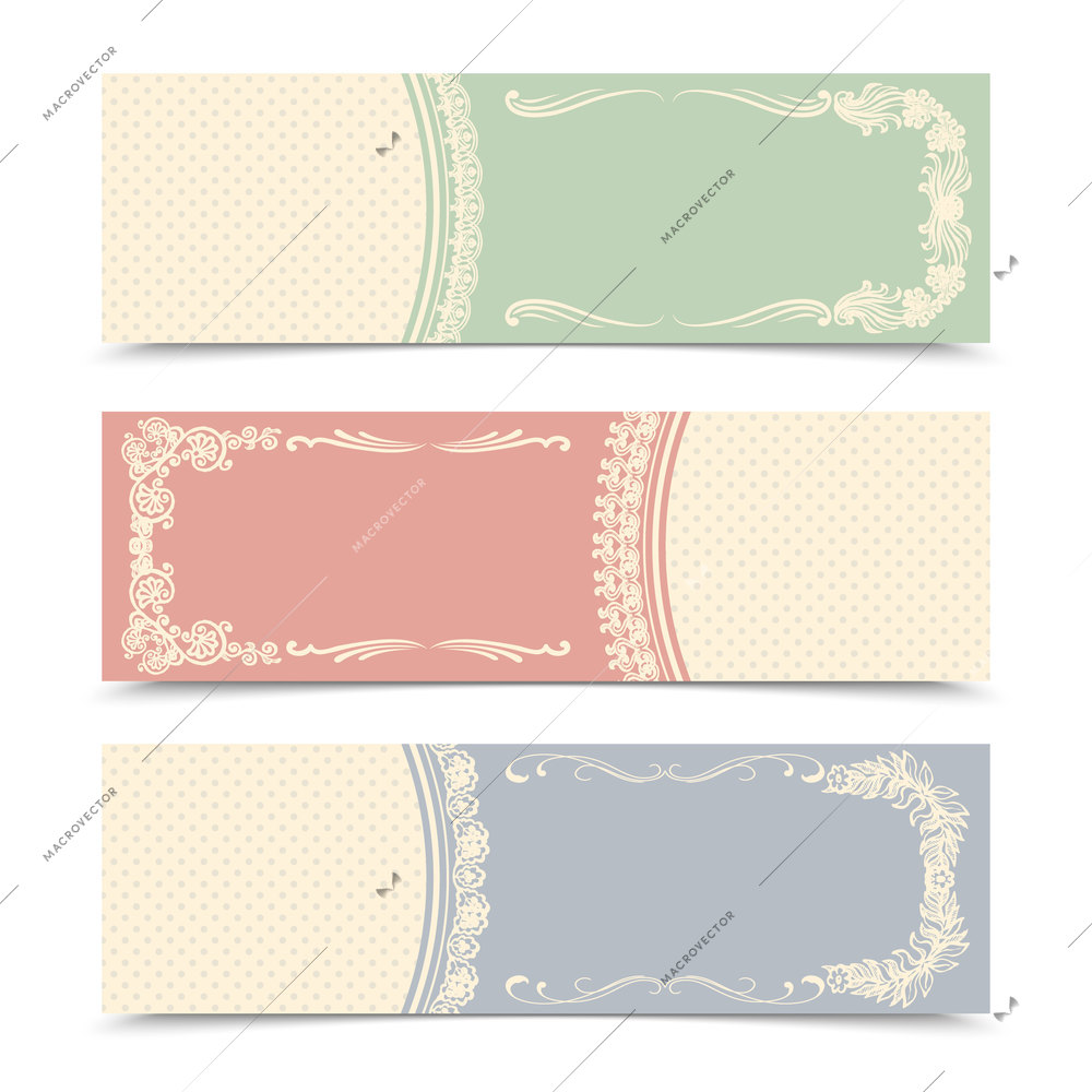 Blank decorative banners set for decorative design with twirls and frames vector illustration