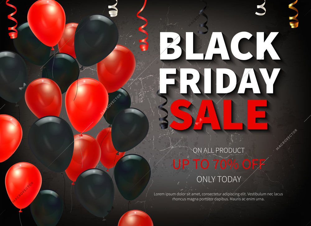 Black friday big sale realistic background with colorful balloons vector illustration