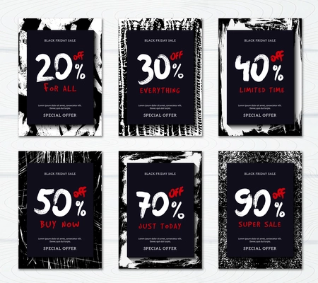 Black friday sale with big discounts vertical promotional banners set flat isolated vector illustration