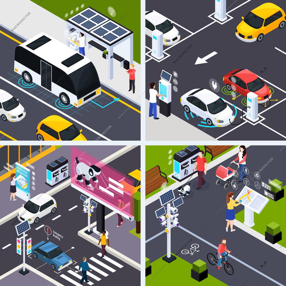Smart city concept icons set with transport symbols isometric isolated vector illustration
