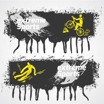 Extreme sports banners with male silhouettes skiing and cycling vector illustration