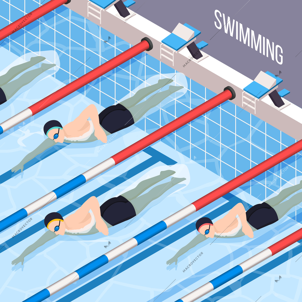 Swimming pool isometric background for people interested in sports vector illustration