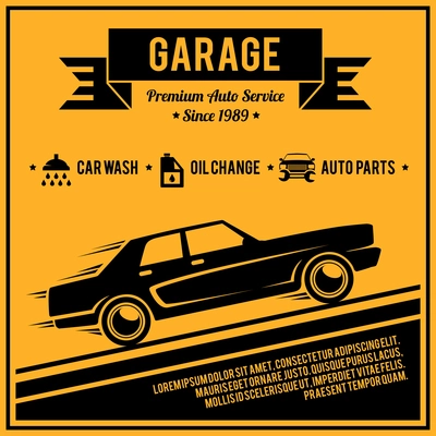 Auto mechanic service retro style car garage poster vector illustration.