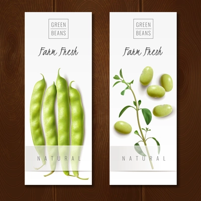 Fresh organic green beans pods healthy choice farm market offer 2 realistic vertical banners isolated vector illustration