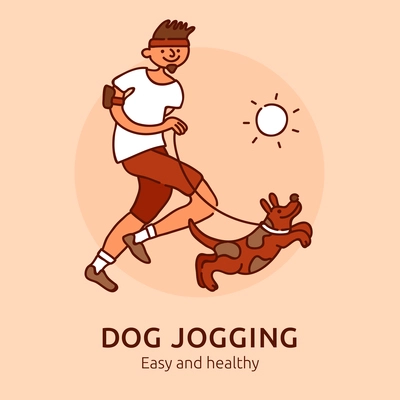 Pet jogging easy and healthy poster for dogs owners flat vector illustration