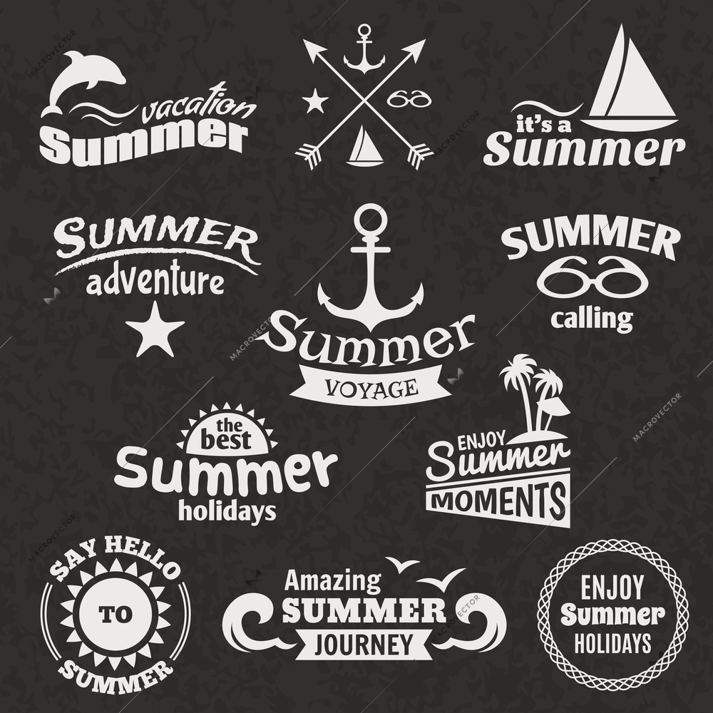 Vintage summer voyage travel tour cruise label stamps set vector illustration