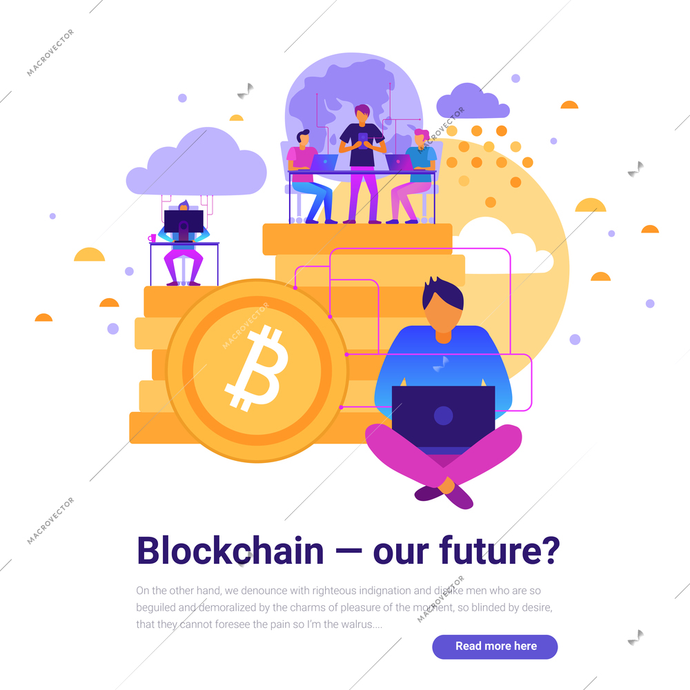 Modern technologies design with blockchain and future symbols flat vector illustration