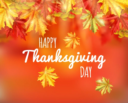 Thanksgiving day poster or card with happy thanksgiving day headline on orange autumn background vector illustration