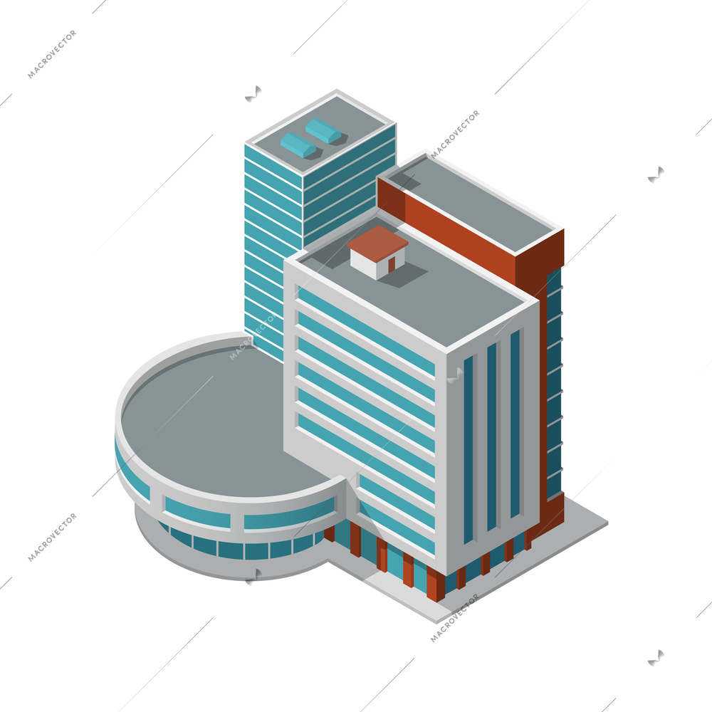 Business modern 3d urban office building isometric isolated vector illustration