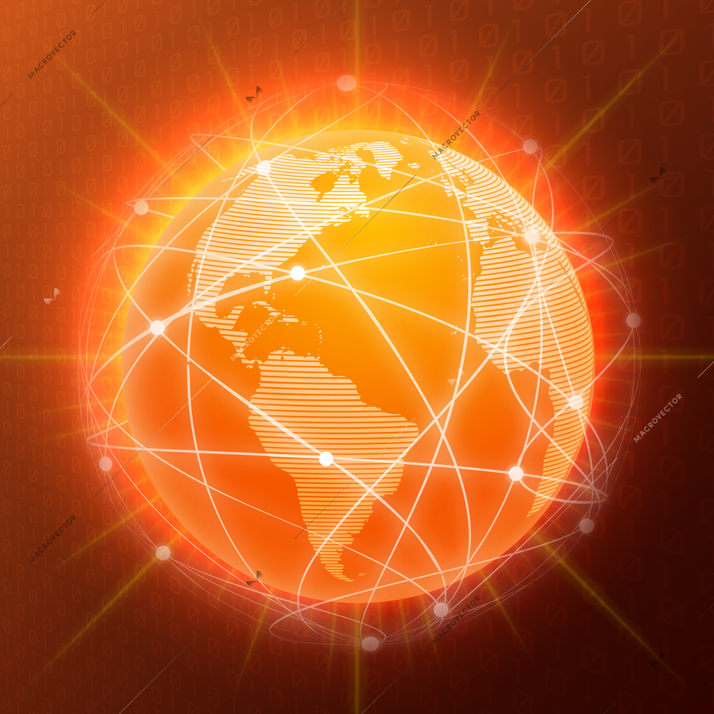 Network globe orange sphere earth map social media concept vector illustration