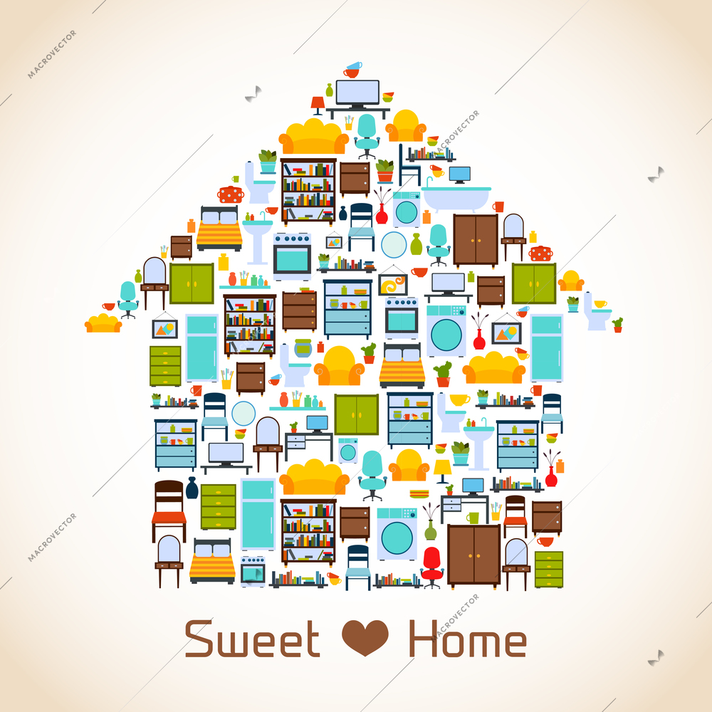 Interior furniture sweet home concept with indoors icons vector illustration