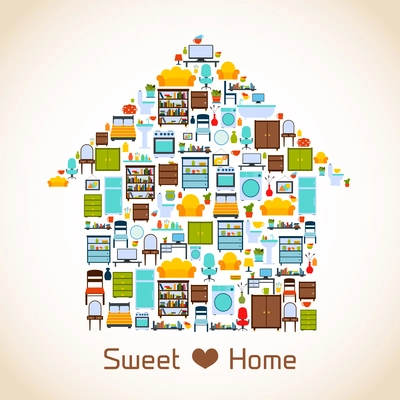 Interior furniture sweet home concept with indoors icons vector illustration