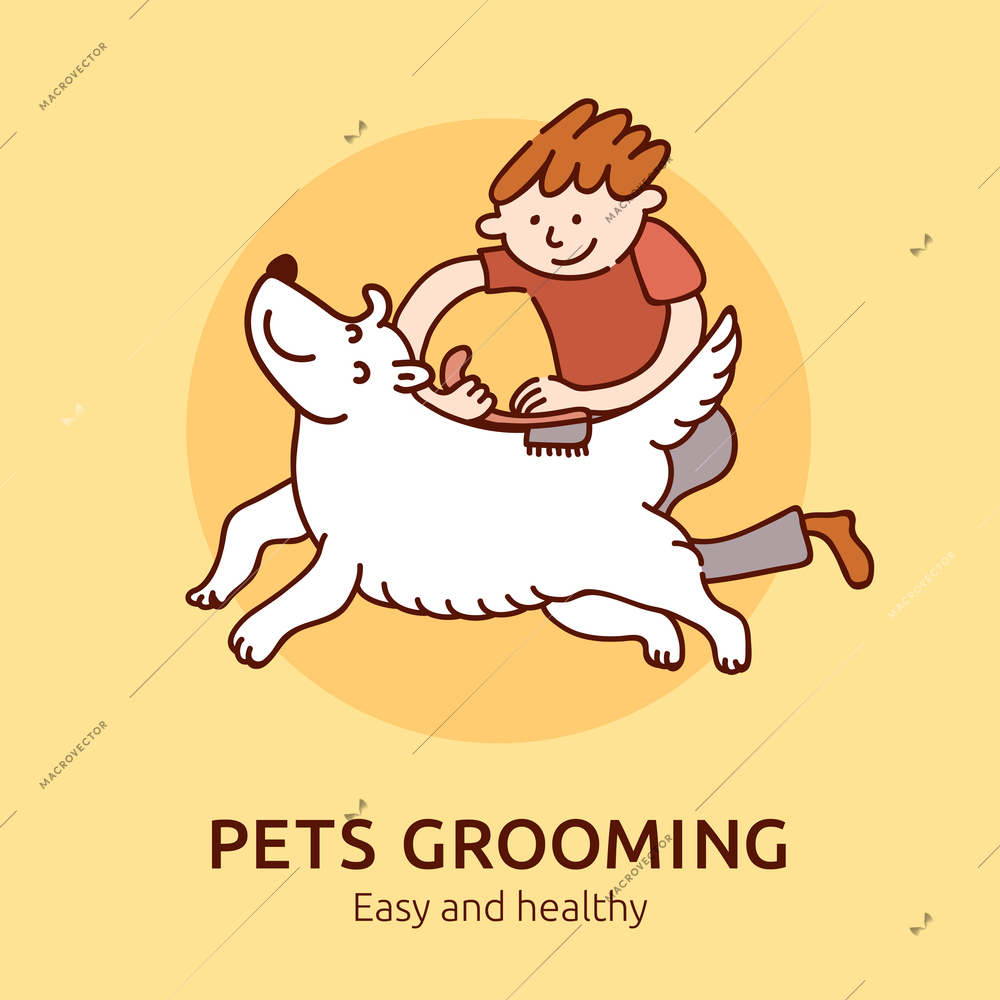 Pet grooming easy and healthy poster for cats and dogs owners flat vector illustration