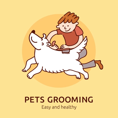 Pet grooming easy and healthy poster for cats and dogs owners flat vector illustration