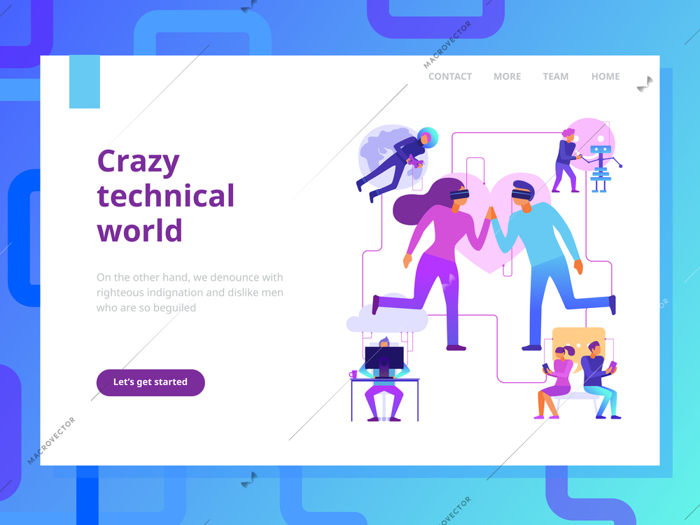 Modern technologies page design with crazy technical world symbols flat vector illustration
