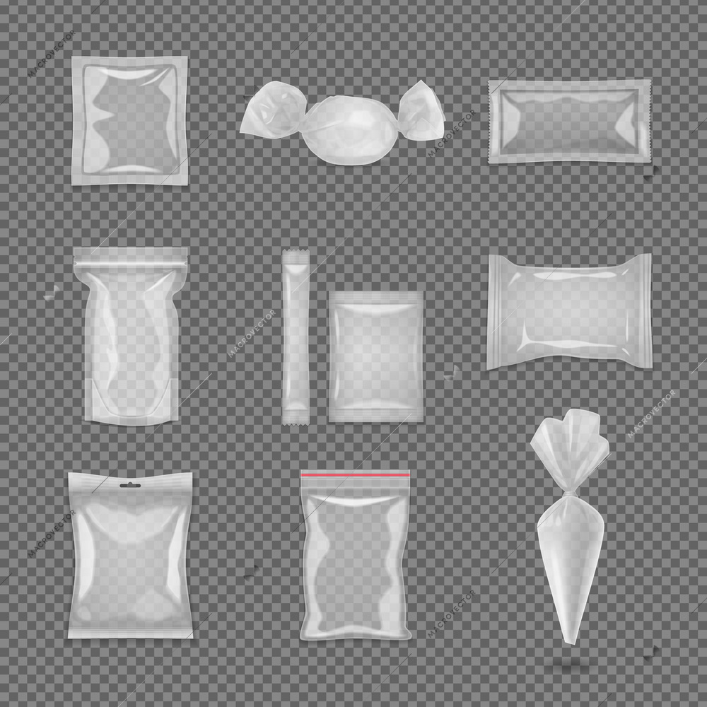 Realistic blank pack templates set in different shape and size isolated vector illustration