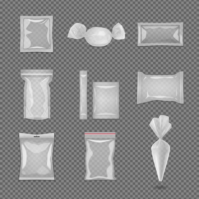 Realistic blank pack templates set in different shape and size isolated vector illustration