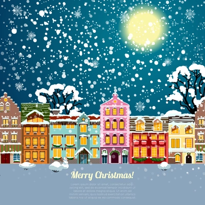 Christmas house with snowflakes background vector illustration