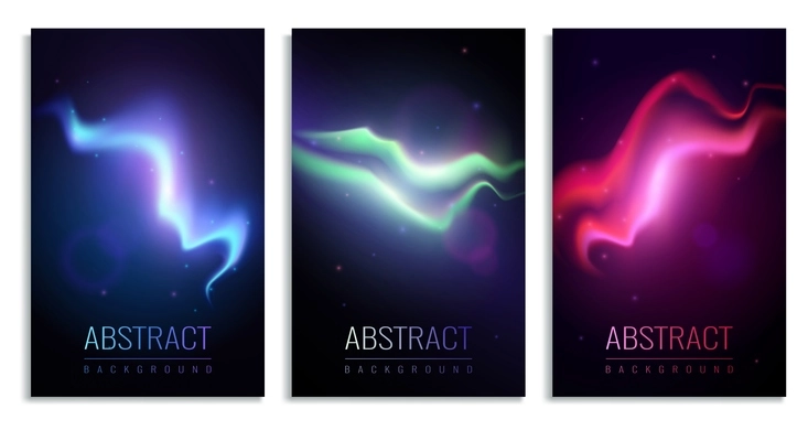 Set of vertical banners with colorful northern lights on dark background realistic isolated vector illustration