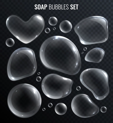 Soap bubbles realistic set isolated on transparent background vector illustration