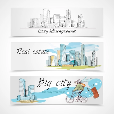 Modern urban big city abstract design horizontal banners set vector illustration