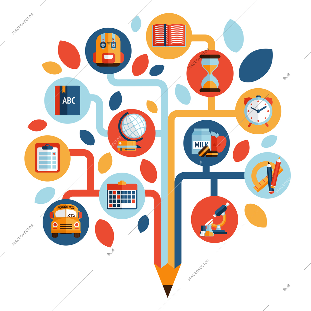 Tree with education icons studying knowledge symbol vector illustration