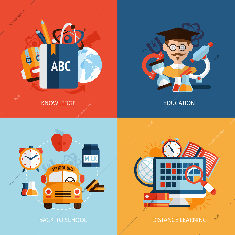 Education knowledge school distance learning icons set isolated vector illustration