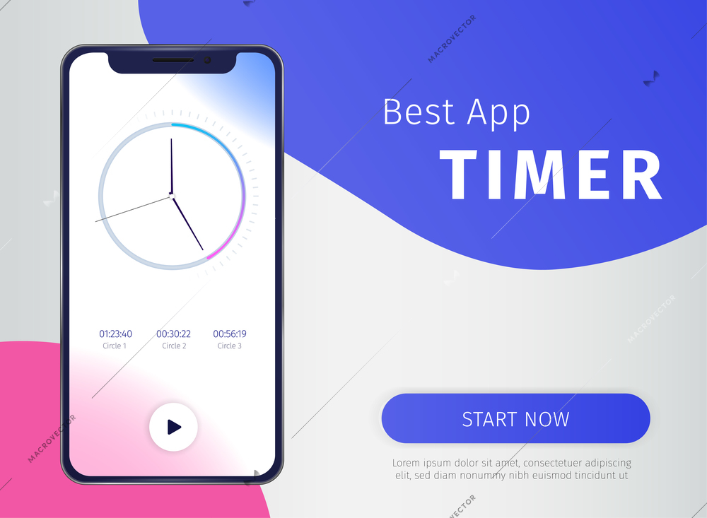 Timer app poster with digital mobile  technology symbols realistic vector illustration