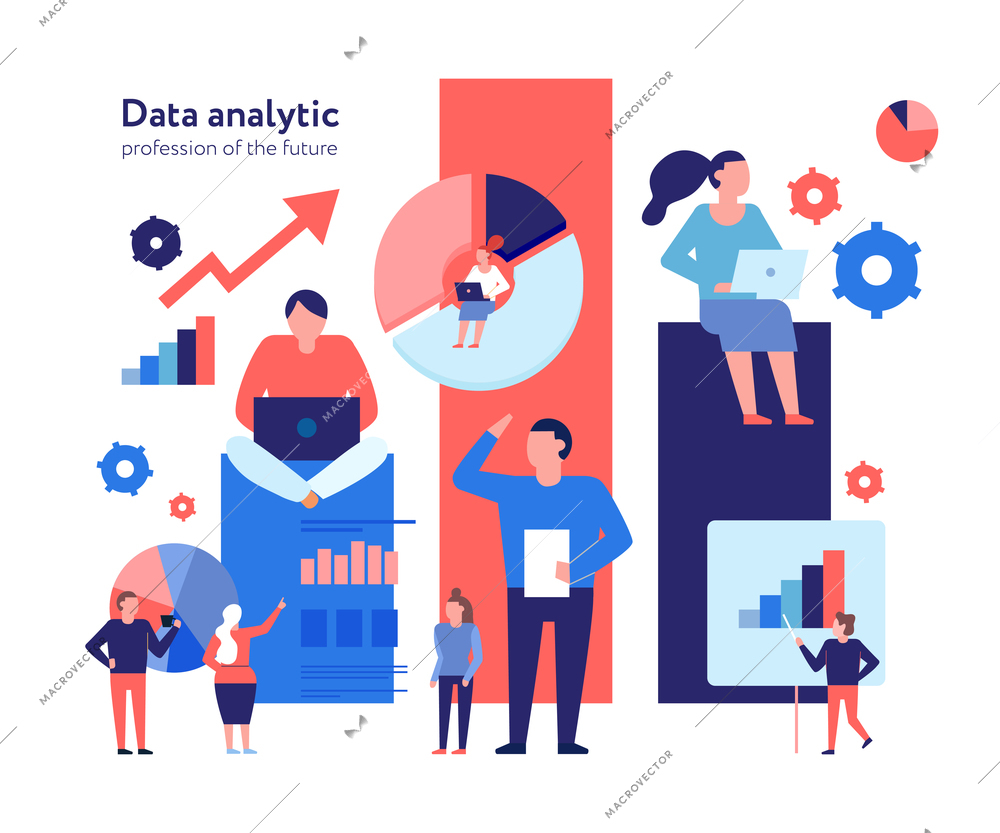 Advanced data analytics technologies flat composition with business models strategy statistic analysis growth opportunities prediction vector illustration