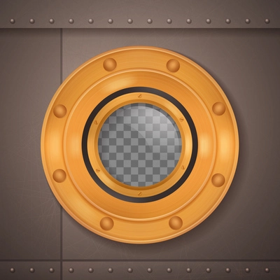 Gold porthole 3d realistic composition porthole on a ship or a submarine vector illustration