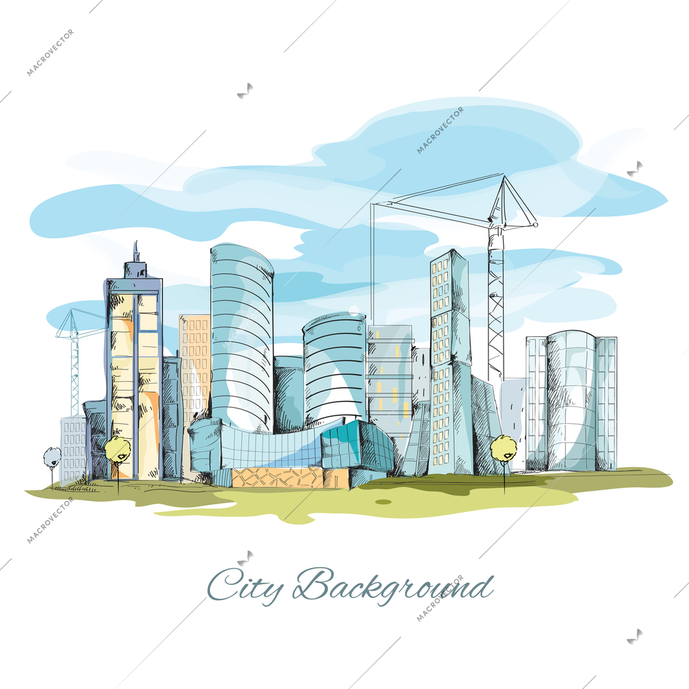 Modern urban sketch city background with building cityscape vector illustration