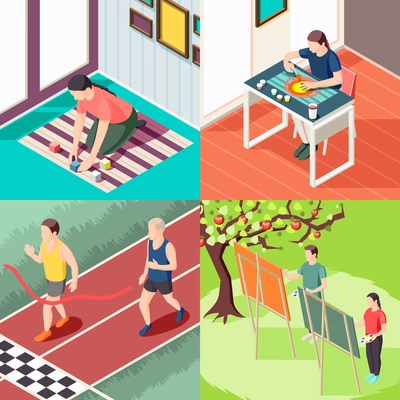 Alternative education sport activity painting classes and innovative learning methods isometric design concept isolated vector illustration