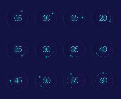 Interface countdown set with modern technology symbols realistic isolated vector illustration