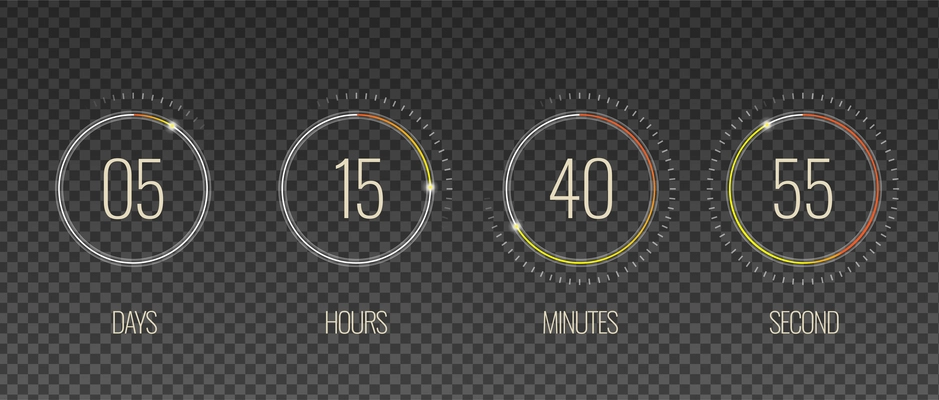 Interface countdown transparent set with hour and minute symbols realistic isolated vector illustration