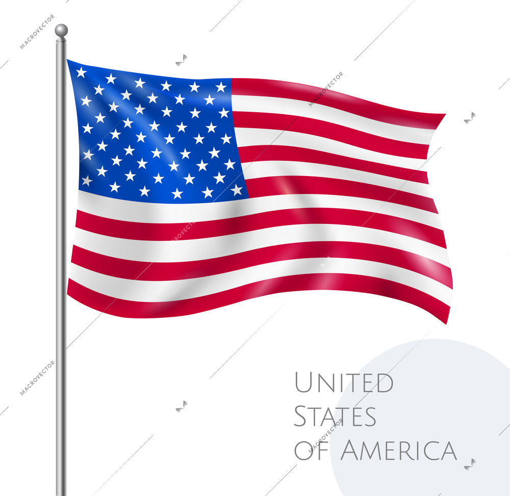 USA national flying flag with stars and stripes realistic vector illustration